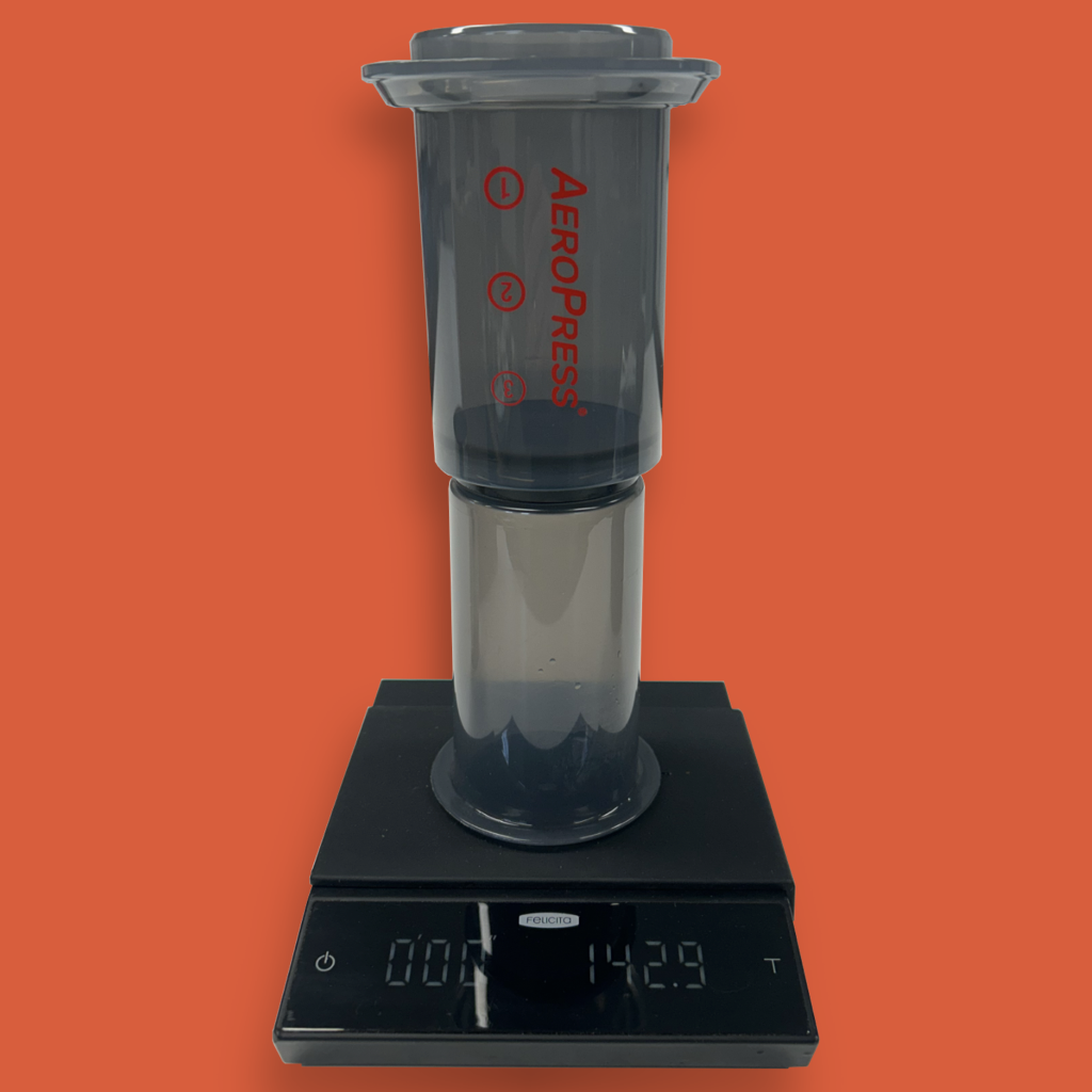 Aeropress on coffee scale
