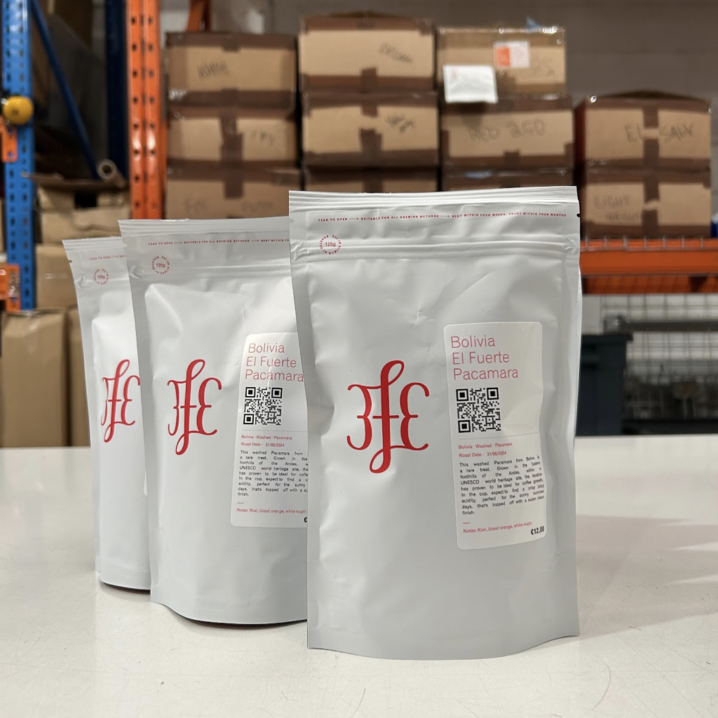 Flirty El Fuerte 125g bags in the 3fe Roastery Flirty El Fuerte 125g bags in the 3fe Roastery